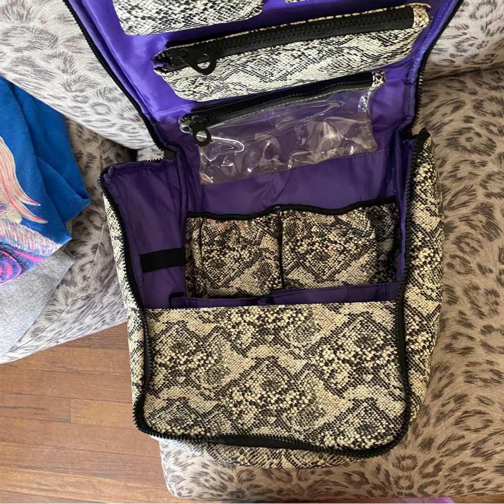 Toiletries travel bag faux snake skin
